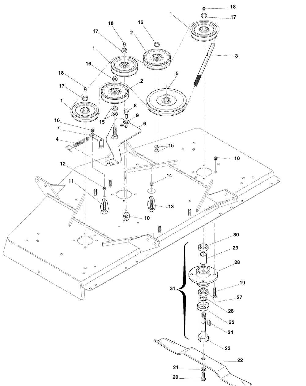 Pulley And Spindle Assembly Version 4 Diagram and Parts List for FM72 59A400337 Cub Cadet Lawn Tractor